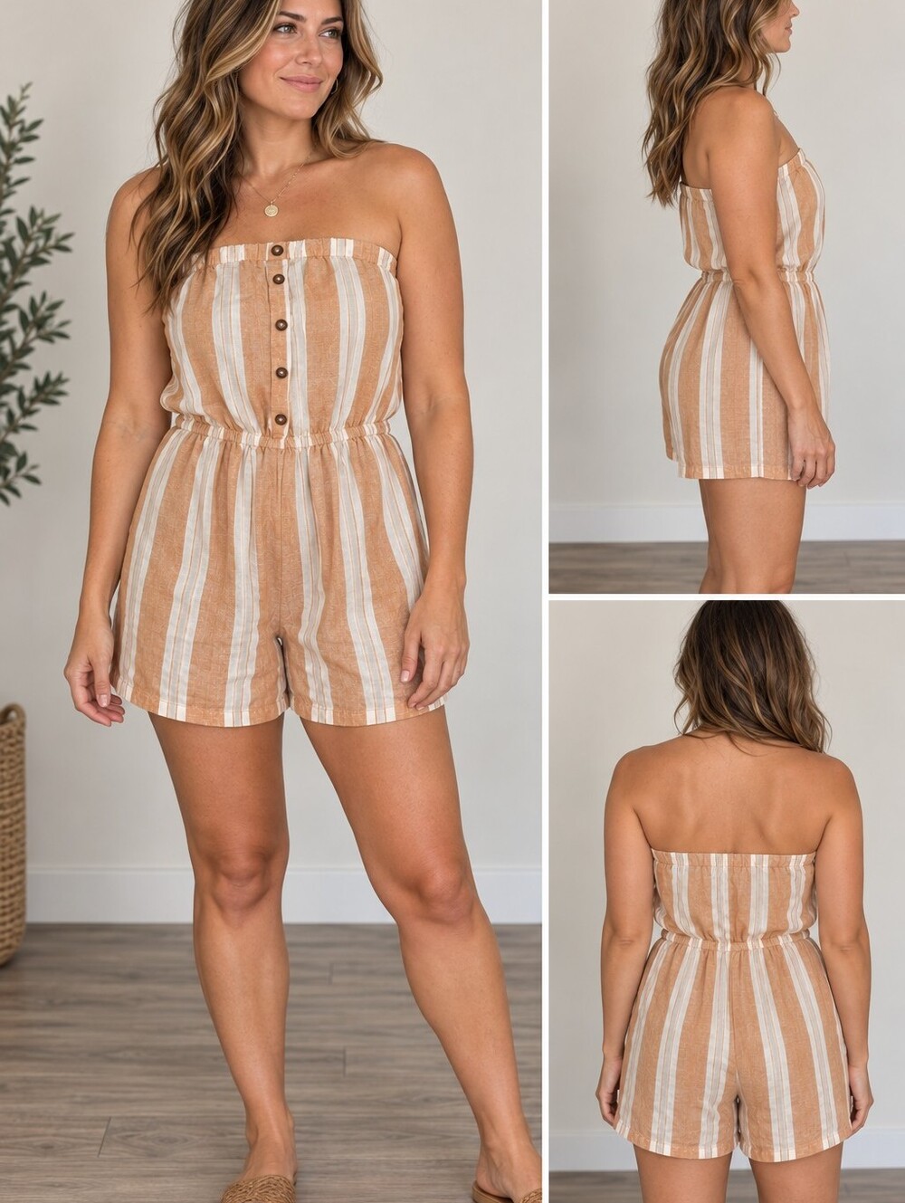 J For justify Women's Strapless Romper Orange And White Stripe Size M NWT